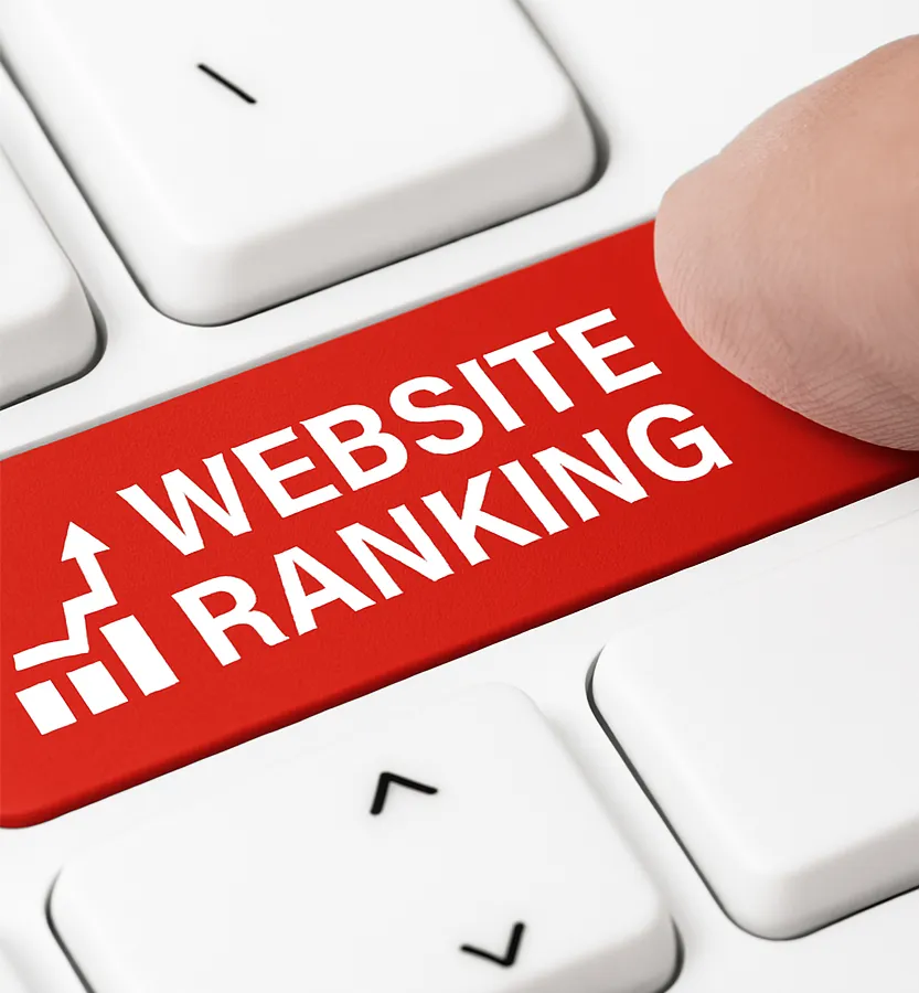A red keyboard key labelled website ranking